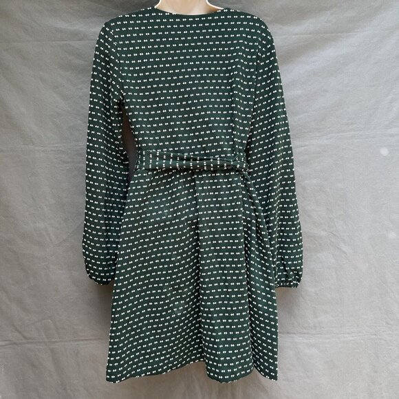 Maeve by Anthropologie Size Small Green White Faux Wrap Dress Malta Belted - Picture 2 of 7